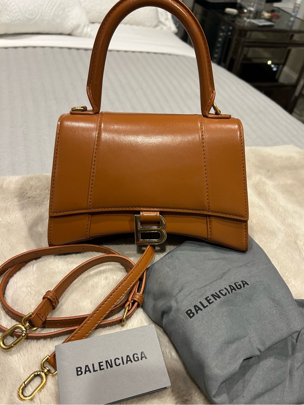 Balenciaga Hourglass small Top Handle Satchel in Cognac